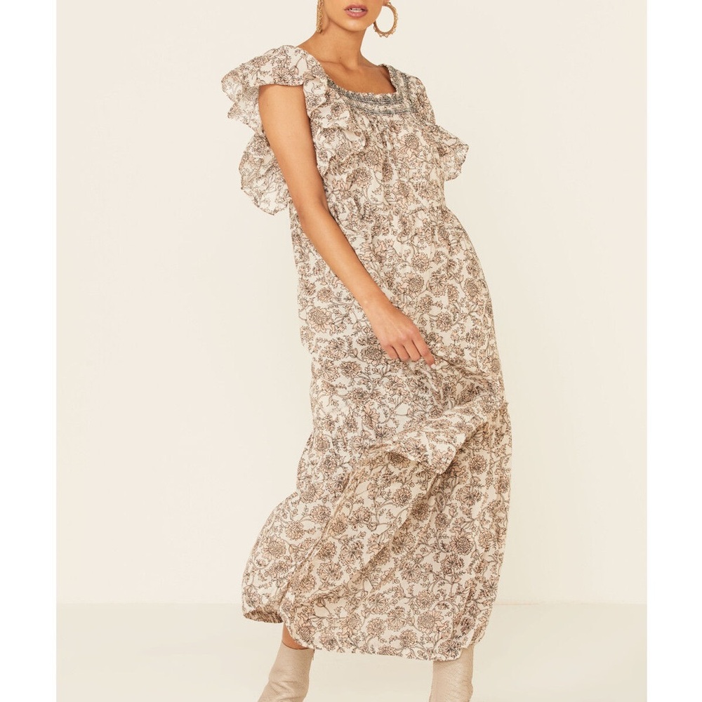 Free People “Bonita” cotton floral midi Dress flutter sleeves size small